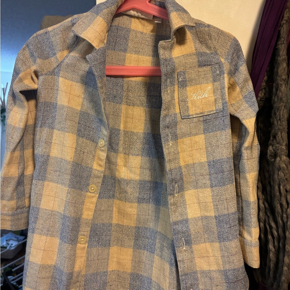 Kith Kids Blue and Beige Plaid Shirt Dress